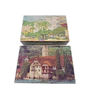 Tuco Puzzle Miniatures Lot 2 Vtg 5.25"x7" Along the River & Gardens at Mentone